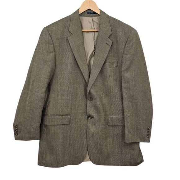 Lauren Ralph Lauren Mens 43L Tan Brown Houndstooth Wool Two Button Blazer - Picture 1 of 12